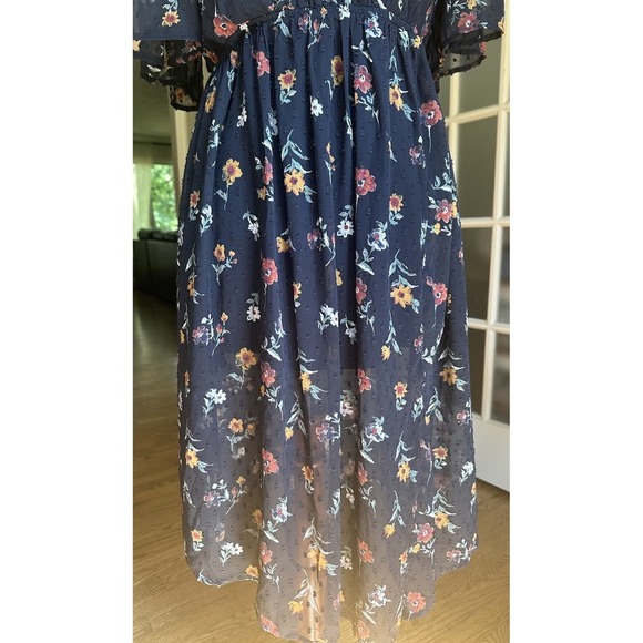 J.O.A. Dress Women's Small Navy Blue Pin Dot Delicate Floral Print Wrap - Picture 6 of 8